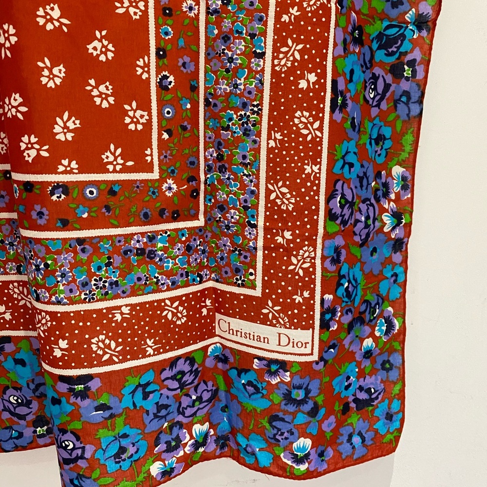 Christian Dior 1970s Floral Square Scarf